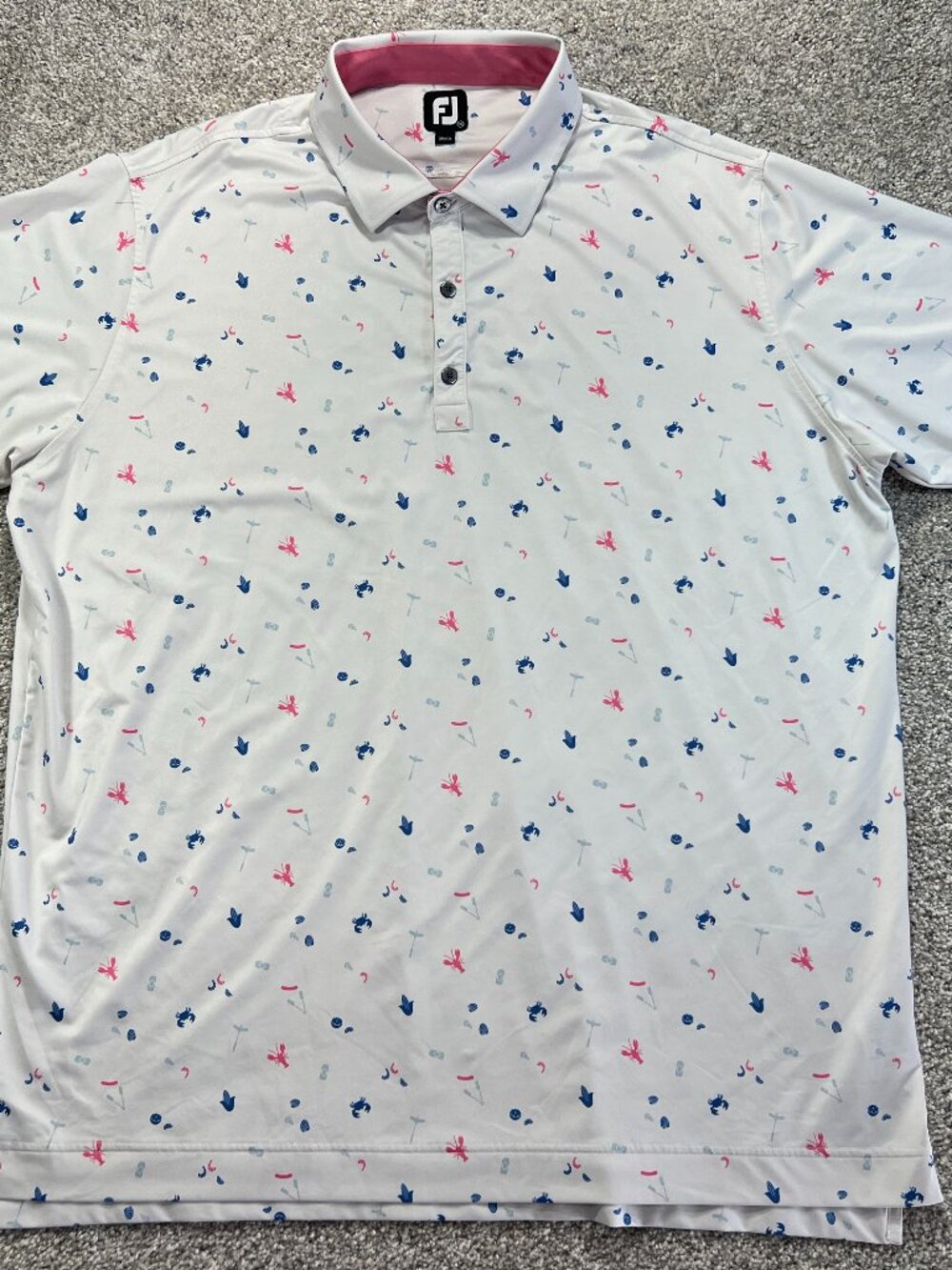 Men's FootJoy 2XL Beach Theme White Pink Golf Polo